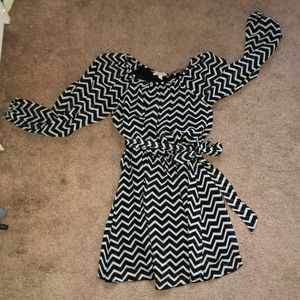 black and white zig-zag striped dress